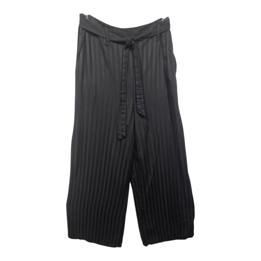 ANGIE Black Striped Wide Leg Crop Boho Rayon Pants Elastic Waist Size Large